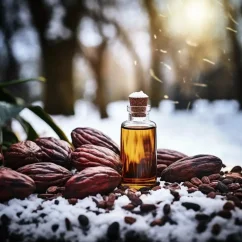 Huile essentielle de cacao en flacon de 10 ml, idéale pour une utilisation pendant les mois d'été.