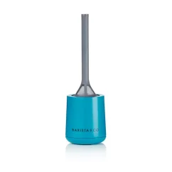 Plastic strainer in grey color with a blue tray for resting the strainer