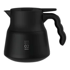 Termos Hario Insulated Server V60-02 Plus w kolorze czarnym ze stali nierdzewnej o pojemności 600 ml, idealny do utrzymywania kawy w gorącej temperaturze.