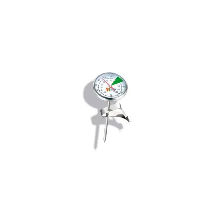 The milk thermometer is made of stainless steel, ensuring its durability and long lifespan.