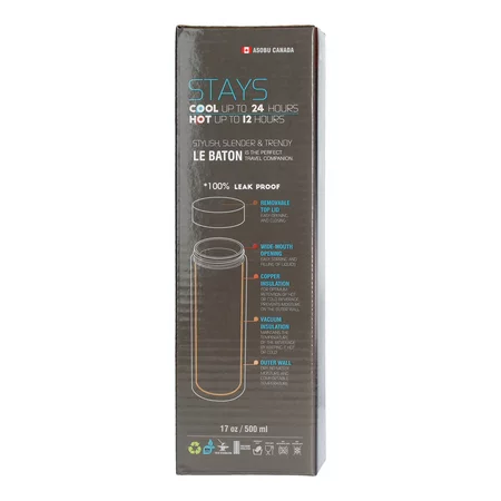 Elegant copper Asobu Le Baton travel mug with a 500 ml capacity, perfect for keeping your coffee warm on the go.