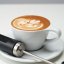 Subminimal NanoFoamer Lithium frother and cup with foam and latteart