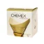 Opakowanie 100 sztuk papierowych filtrów Chemex FSU-100 odpowiednich dla 6-10 filiżanek kawy, wyprodukowanych z naturalnego papieru.