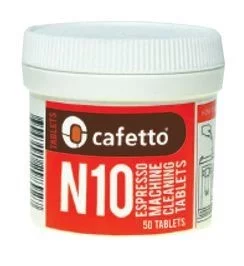 Cafetto N10 tablets in a pack of 50, ideal for use in automatic coffee machines.