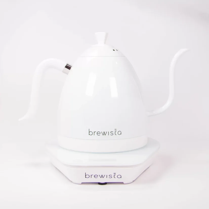 Luxurious electric kettle with an elegant gooseneck in white by Brewista.