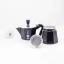 Bialetti Moka Express in black for 6 cups, suitable for heating on a halogen stove.