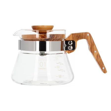 Carafe à café transparente de 400 ml avec une poignée en bois d'olivier.