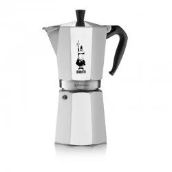 Moka kávéfőző Bialetti Moka Express, 18 csészés űrtartalommal, alkalmas üvegkerámia hőforrásokhoz.