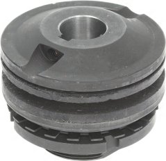 Gearbox fir den Untrib vum Förderband, donkele Metallscheif mat gestuffte Duerchmiesser an engem geriwwelte zentrale Lach. Gearbox fir den Untrib vum Förderband, donkele Metallscheif mat gestuffte Duerchmiesser an engem geriwwelte zentrale Lach.