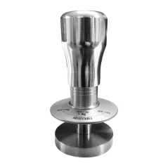 Coffee tamper with pressure adjustment, 58mm, flat end, ideal for espresso preparation.