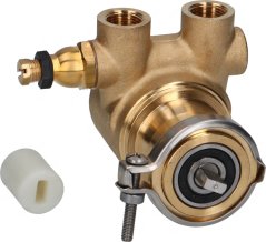Messeng Rotatiouns-Flosselpomp Rotoflow ø 3/8" GAS UNIC mat zwee Gewënnstutzen an engem ronde Deckel mat Wäll a Schrauf. Messeng Rotatiouns-Flosselpomp Rotoflow ø 3/8" GAS UNIC mat zwee Gewënnstutzen an engem ronde Deckel mat Wäll a Schrauf.