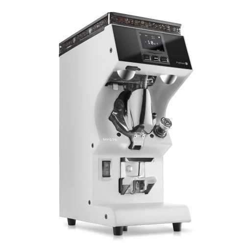 Espresso coffee grinder Victoria Arduino Mythos MYG75 in white finish, ideal for use in bakeries.