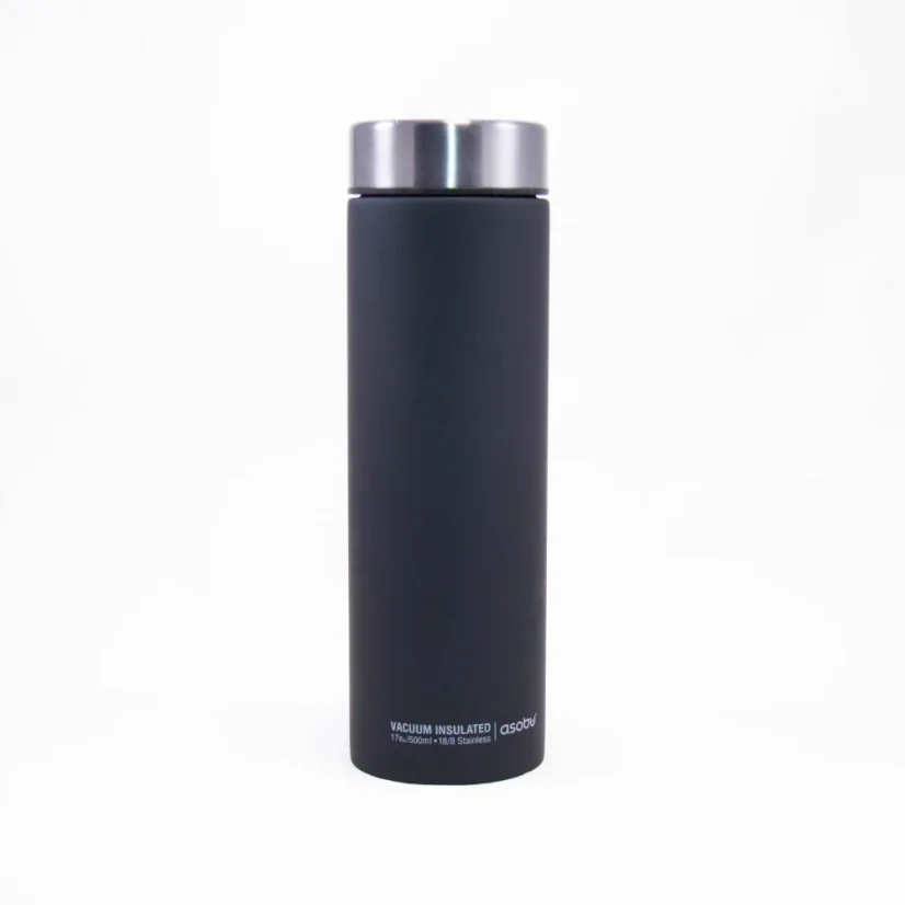 Thermobecher Asobu Le Baton 500 ml in Grau, hergestellt aus Kunststoff, ideal für unterwegs.
