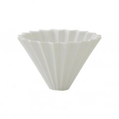 Witte Origami S dripper voor koffiebereiding.