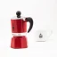 Moka Kanne Bialetti Rainbow 1 in roter Farbe mit Kaffee.
