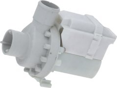Ofpompel mat engem wäisse Plastikkierper vum Leefrad an engem groe Motor, mat engem Schlauchstutzen.