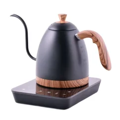 Bouilloire électrique Brewista Artisan en noir mat, avec col de cygne et base pivotante pratique pour une utilisation facile.