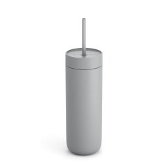 Taza térmica con pajita para bebidas frías en color gris. Taza térmica con pajita para bebidas frías en color gris.