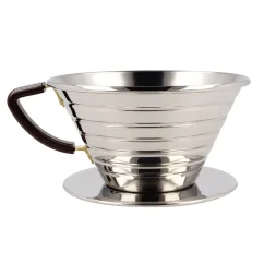 Stainless steel Kalita 185 dripper for making filtered coffee.
