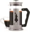 Coffee prepared in a Bialetti Preziosa French Press, served in a clear cup.