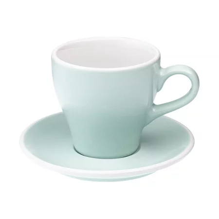 Kávéscsésze Loveramics Tulip lattehoz, River Blue színben, porcelán alátéttel, minőségi porcelánból készült.