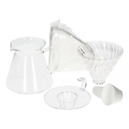 Hario V60 Glass Brewing Kit made from plastic, ideal for brewing filtered coffee.