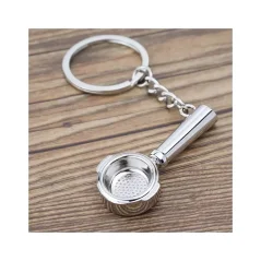 Silberner Schlüsselanhänger in Form eines Hebels ist das ideale Geschenk für Kaffeeliebhaber.