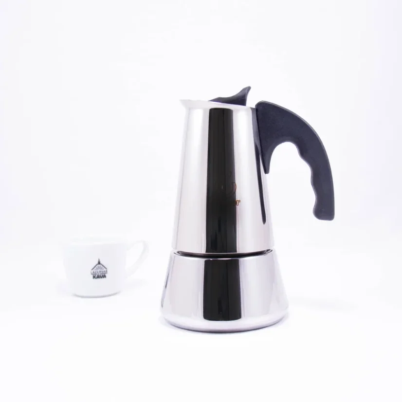 Moka pot Forever Miss Conny in mocha color for making 6 cups of coffee, suitable for use on gas heating.