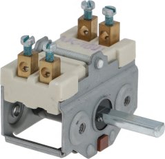 Rotary Schalter 0-1 LOTUS, mat keramesche Kierper, enger Kombinatioun aus Schrauwen- a flache Konnektorklemmen an enger véiereckeger Welle
