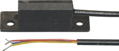 Dierkontakt (magnetesche Mikroschalter) an engem schwaarze Plastikgehäus mat Montagelächer an engem Kabel.