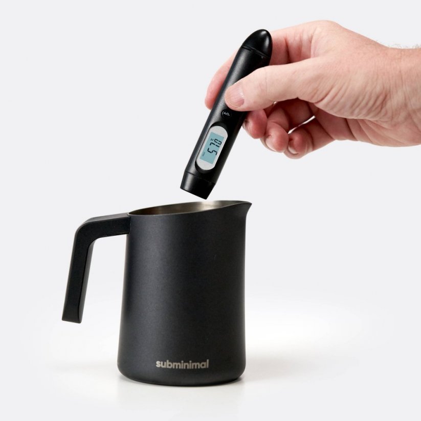 Subminimal thermometer black when using and detecting the temperature in the kettle