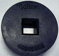 Schwaarze Gummi-Motorsilentblock a ronner Form mat engem quadrateschen Loch an der Mëtt