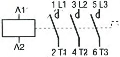 Schematesche Plang vum dräipolege Schalter mat der Spull A1/A2 Schematesche Plang vum dräipolege Schalter mat der Spull A1/A2
