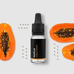 Botellita de vidrio con 10 ml de aceite esencial de papaya 100% natural de Pěstík, diseñado para el cuidado de la piel.