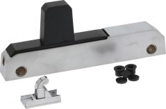 Chroméiert Verrigelung mat schwaarzem Grëff, zwou Schraufen an engem separate Halteelement mat sechs Gummistöpsel.