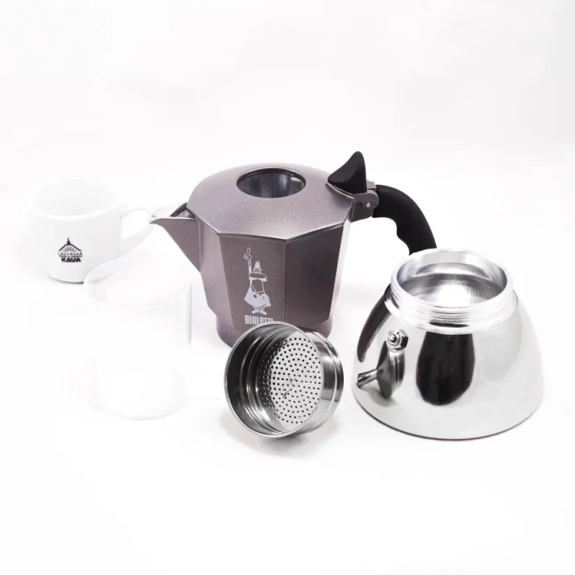 Bialetti Brikka Induction moka pot for 4 cups, suitable for heating on induction cooktops.