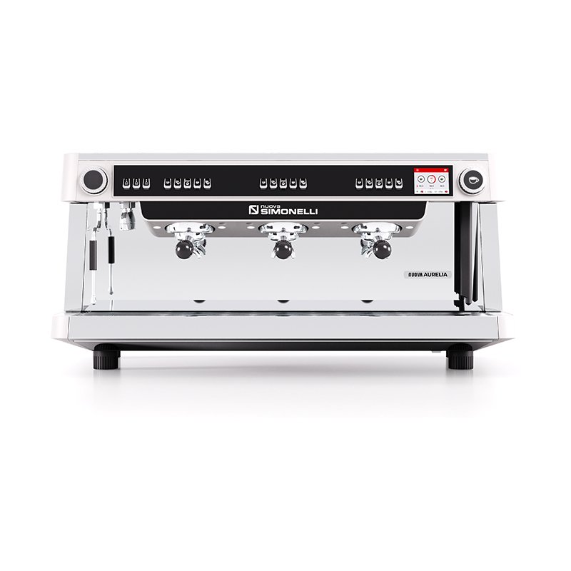 Cafetera profesional de dos grupos Nuova Simonelli Aurelia Semi-automática XT 2GR en color blanco.