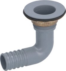Komplett Auslaßventilset, groe Plastikskniestéck mat engem verchromten Gewëndskrogen an enger schwaarzer Dichtung
