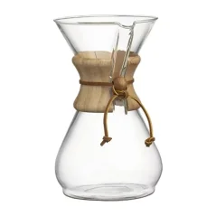 Cafetera de vidrio Chemex Classic 8 con capacidad de 1200 ml, ideal para preparar café filtrado.