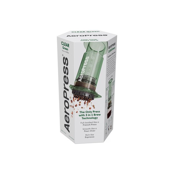 The Clear Coffee Press features a beautiful clean green design.