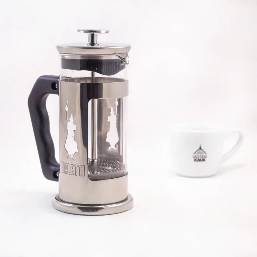 French Press Bialetti Preziosa aus Glas mit einem Volumen von 350 ml für die Zubereitung von hochwertigem Kaffee.