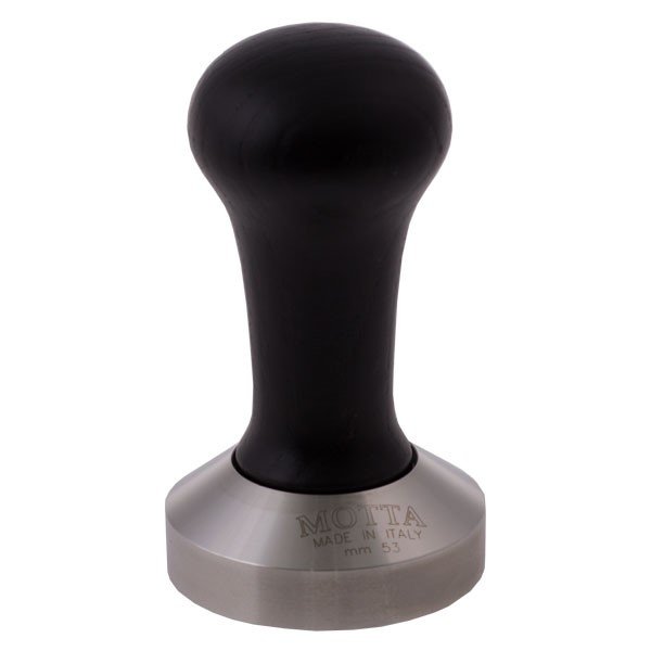Motta tamper with black handle for coffee preparation.
