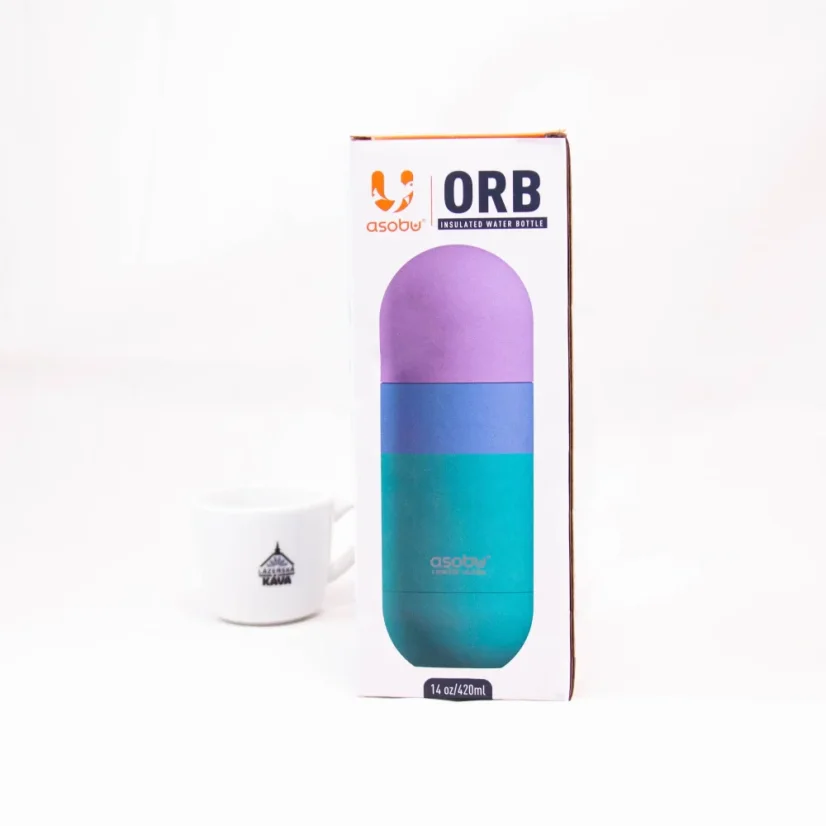 Travel mug Asobu Orb Bottle in pastel teal color with a capacity of 420 ml, perfect for keeping your drink at the desired temperature.