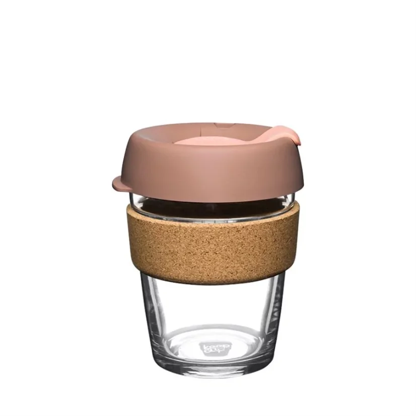 KeepCup Brew Cork Frappe M thermos cup with a capacity of 340 ml featuring a cork grip for secure holding. 