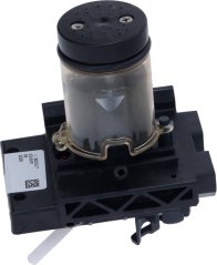 Mechanesch Ventil Delonghi 7313253171, schwaarze Plastikkierper mat engem duerchsiichtege Sträich mat Schrauwen Mechanesch Ventil Delonghi 7313253171, schwaarze Plastikkierper mat engem duerchsiichtege Sträich mat Schrauwen
