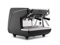 Professional lever espresso machine Nuova Simonelli Appia Life Compact 2GR V in black, with a daily capacity of up to 150 coffees.