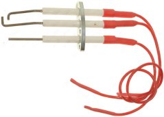 Zünd- an Ioniséierungselektroden-Set mat dräi keramesche Elektroden, roude Drieder an enger Montagehalterung. Zünd- an Ioniséierungselektroden-Set mat dräi keramesche Elektroden, roude Drieder an enger Montagehalterung.