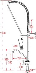 Technesch Zeechnung vun der Virwäschdusch mat Moossen bis 1220 mm Héicht Technesch Zeechnung vun der Virwäschdusch mat Moossen bis 1220 mm Héicht