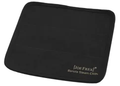 Black barista towel for steam wand on a white background
