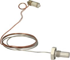 Sensor mat engem Messing-Gewëndeenn op enger Säit, enger opgerollter Kabel an der Mëtt an enger Edelstolsond mat enger Sechskantmutter op der anerer Säit.